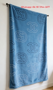 Blue Dual Brand Monogram Flannel Blanket Chic GG & CC Logo Pattern Wall Tapestry IMG_2655